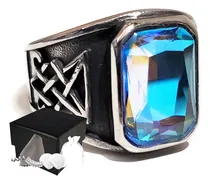 Comprar Combo Anillo Sigilo Baphomet Azul Sello Satanás Acero Inoxid