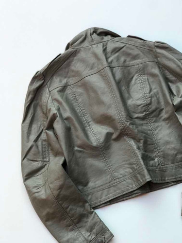Chaqueta Rockera Marca H&m Mujer Ecocuero Gris (Usado)