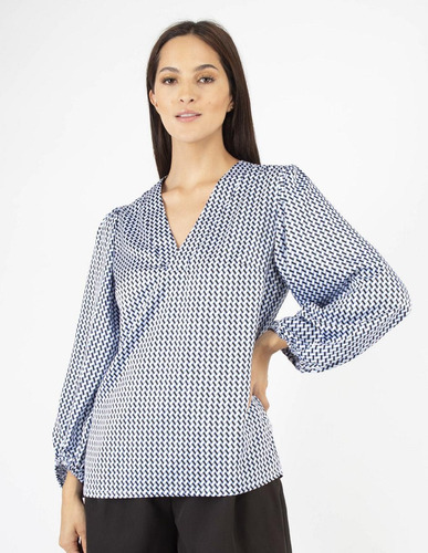 Imagen 6 de 7 de Blusa Cuello V Manga Bomba Retro Setentas Amad Mujer