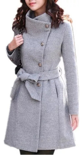 Nuevo Chaquetas Mujer Invierno De Tweed Con Cinturón Y Gabardina