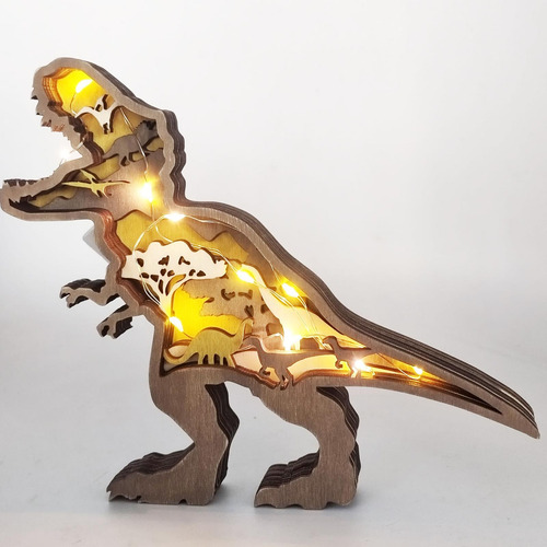 Pack-2 Decoraciones De Dinosaurios Ahuecados De Madera Con