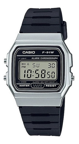 Reloj Casio Retro F91wm-7adf Modelo Clásico Unisex Original Color de la correa Negro Color del bisel Plateado Color del fondo Gris