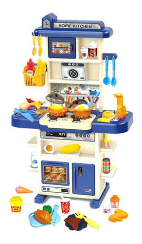 Cozinha Infantil Completa Com Fogão Água Som Vapor Luz 74cm Cor Azul