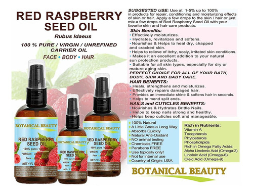 Aceite De Semilla Rojo Frambuesa 100% Puro / Natural / Virge