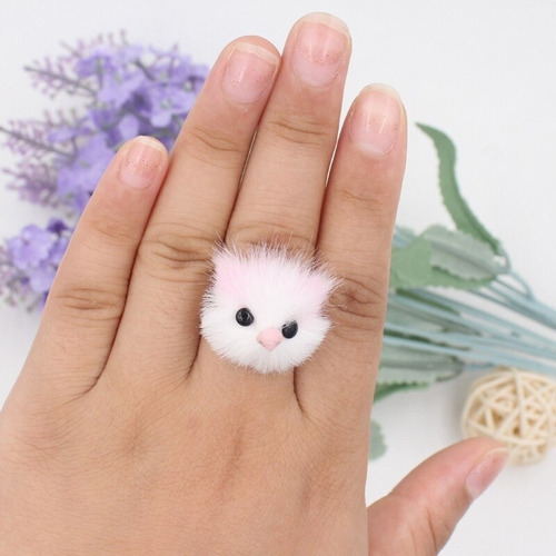 Anillo Peluche Kawaii Tiernos Estuche Unitalla Inoxidable