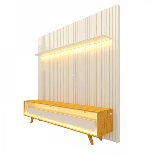 Painel E Rack Ripado Led Nobre 185 Off White Naturale Gelius