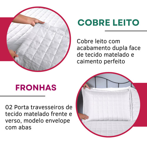 Cobre Leito C/ Porta Travesseiros Casal Padrão Matelado 3 Peças Dupla Face 400 Fios Toque Macio Premium Branco