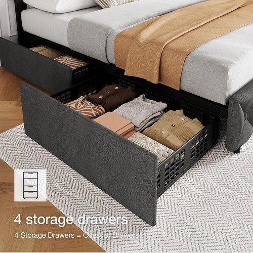 Base De Cama Idealhouse Matrimonial Tapizada En Lino Grey