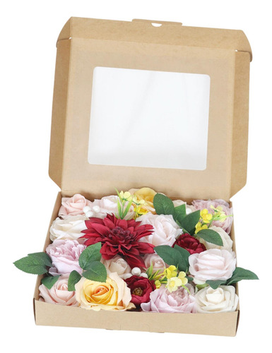 Caja De Flores Artificiales Set Diy Boda Fake Rose Peony
