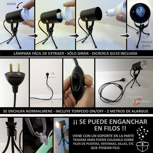 Proyector Cine Dicroica De Mesa 7w Led Luz Color A Elección