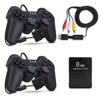 Comprar Kit 2 Controle Compatível Com Ps2 Cabo De Vídeo Memory Card