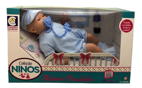 Boneco Bebê Reborn Menino Ninos Azul Com Acessórios Original