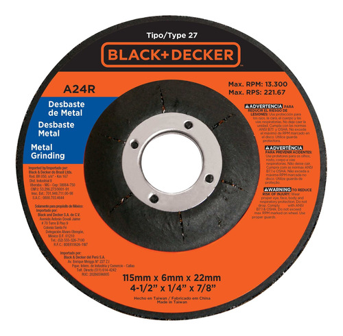 Esmeril Angular 4-1/2 820w+2discos Black+decker Bdeg820-b2c
