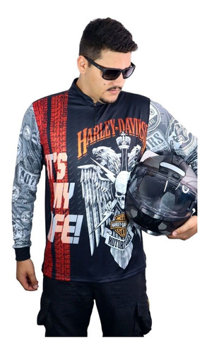 Imagem 1 de 7 de Camiseta Brk Motociclismo Harley  Skull V2 Com Fpu 50+