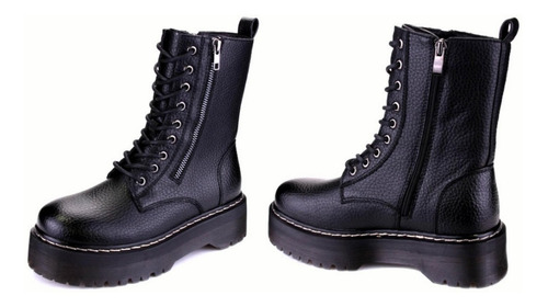 Botines Negro Plataforma Cuero Vegano Tipo Dr Martens 36