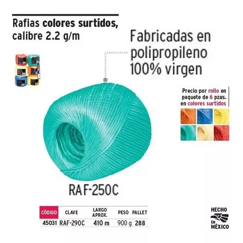 RAFIA COLORES SURTIDOS, CALIBRE 2.2 G/M