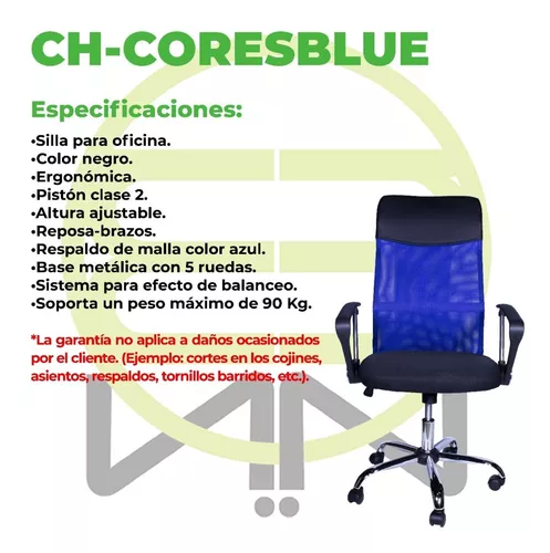 Silla de Oficina Giratoria en Azul y Negro con Ruedas y Respaldo