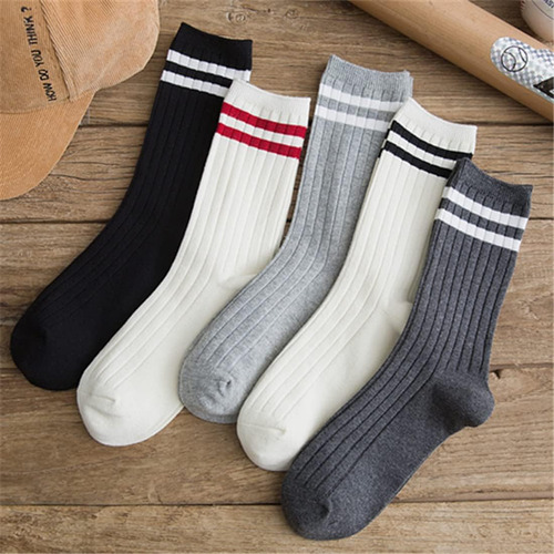 Calcetines Deportivos De Algodón Con Patrón Rayas Para Mujer