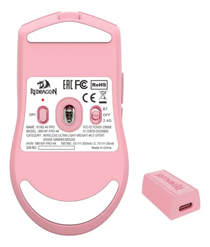 Mouse Gamer Redragon K1ng Pro (4k Hz) Wireless Color Rosa