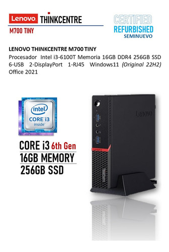 Mini Pc Lenovo M700 Tiny Intel I3 6ta Gen Ram 16gb 240gb Ssd (Reacondicionado)
