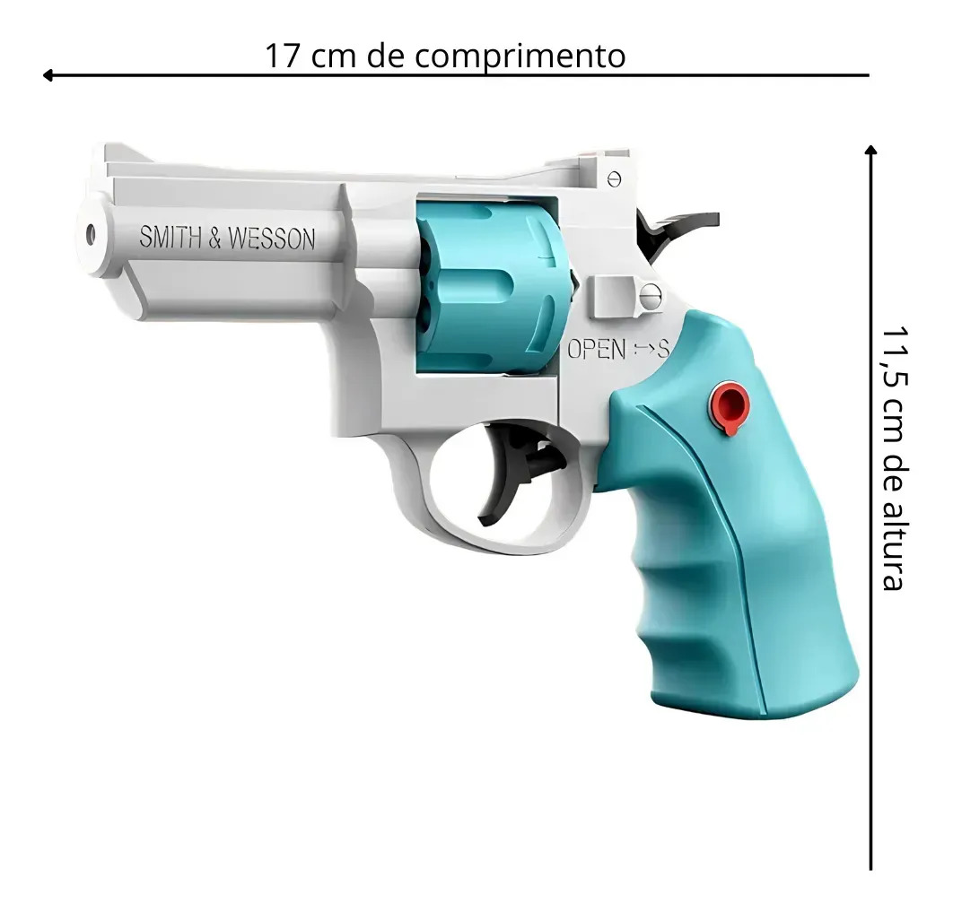 Revolver Arma 38 Lança Água Piscina Verão Praia Brinquedo Azul