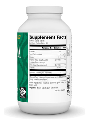 Source Naturals Espirulina 500 Tabletas Apoyo Inmunológico