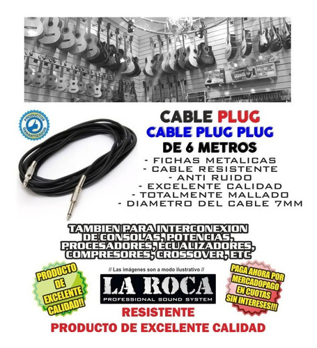 Imagen 3 de 10 de Cable Linea Para Instrumento Plug 6 Metros La Roca