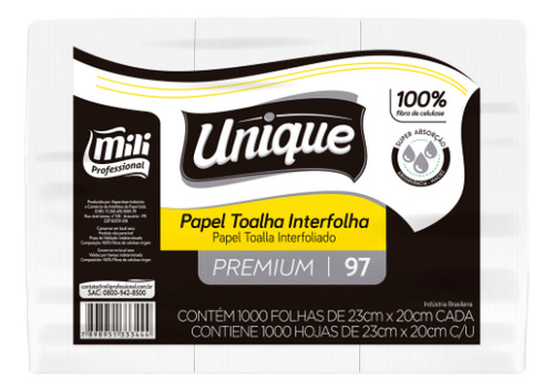 Papel Toalha Interfolha Unique Premium 30g 1000fls 23x20cm