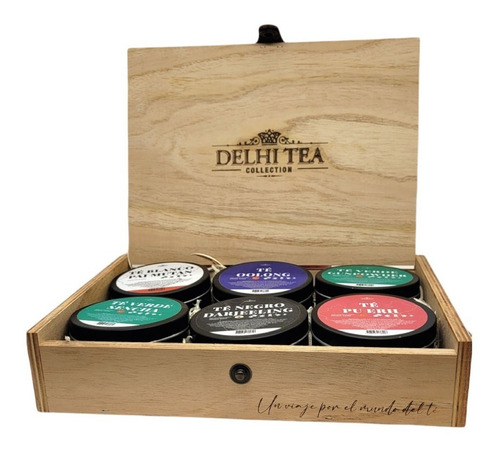 Imagen 3 de 3 de Caja Madera Delhi Tea Collection 6 Latas - Tés Puros