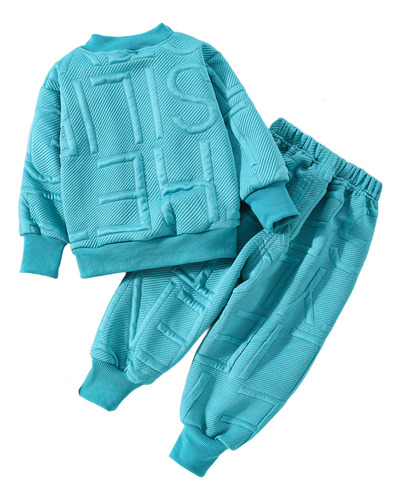 Conjunto De Sudadera Con Tela Acanalado Y Estampado De Letra Turquesa 3-4 A