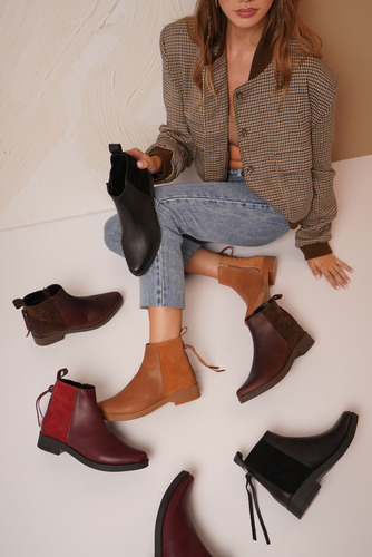 Botas Mujer Cuero 100% Taco Bajo Flecos Botinetas Chicago