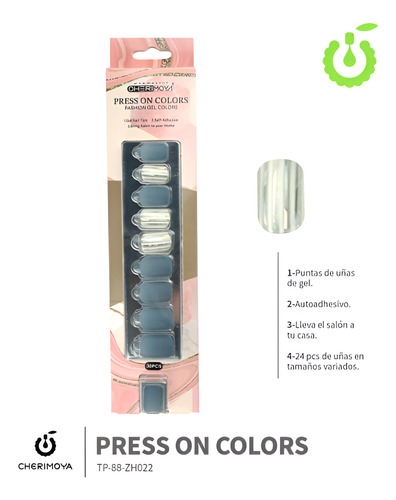 Press On Tips Autoadhesivo Cuadradas Cherimoya 30u Zh022 Zh022