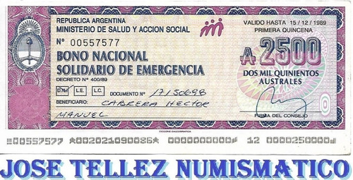 Bono Nacional De Emergencia 2500 Australes Aunc Palermo