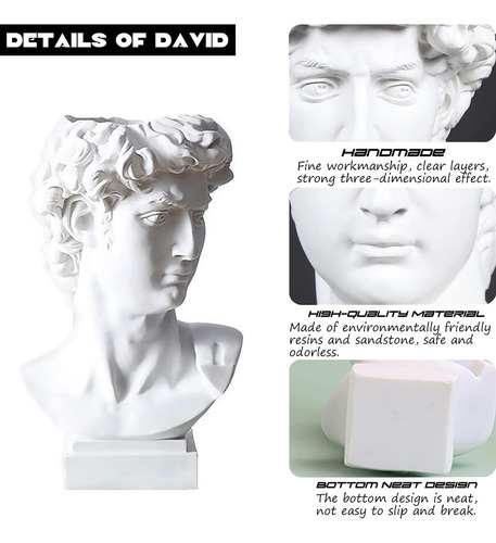 Estatua Griega David Busto Fazhongfa 16.5 Cm Decoración Hoga Blanco