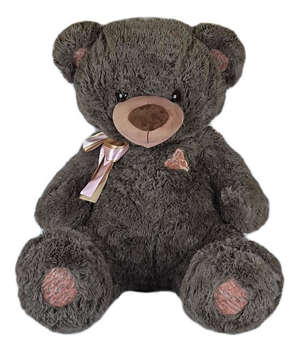 Imagem 1 de 3 de Urso De Pelúcia 90cm Marrom Acinzentado Coração Bordado Gg