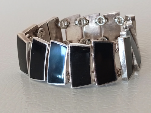 Pulsera Plata 925 Y Onix Hecha En Taxco Td-27 Vintage 75.4g