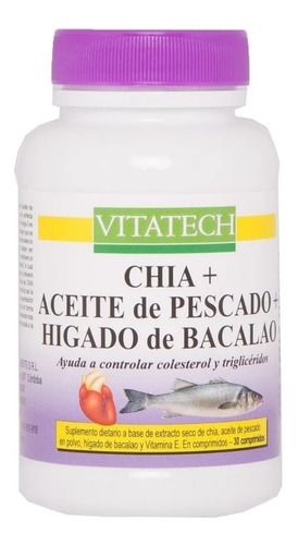 Imagen 1 de 2 de Aceite De Pescado + Chia + Hígado Bacalao 30 Comp Vita Tech