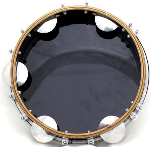 Pandeiro Luen 10 Aro Madeira Preto Pele Preta Cristal