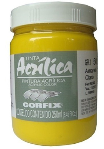 Tinta Acrílica Corfix 250ml 50 Amarelo Claro