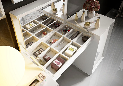 Mueble Tocador Maquillador Laqueado Dormitorio Espejo Modern Color Blanco