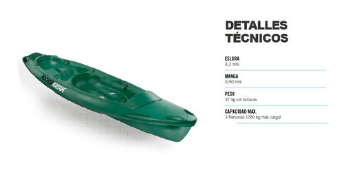 Imagen 2 de 9 de Combo Kayak Rocker Warrior Para 3 Personas 2 Remos Zona Sur