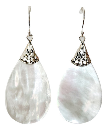 Aros Largos Nácar De Plata