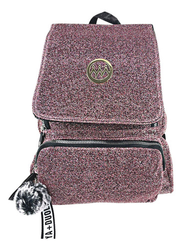 Mochilinha De Costas Pequena Bolsa Feminina Chaveiro Pompom Cor Rosa