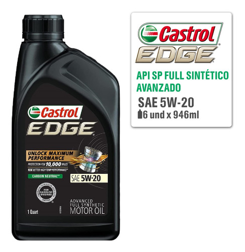 Aceite Castrol 5w-20 Full Sintetico Avanzado Api Sp 946ml