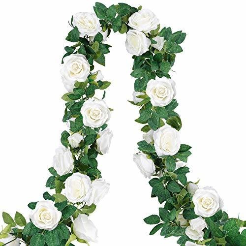 Cocoboo 4pcs ***** Pies Artificial Rose Vine Fake Silk White