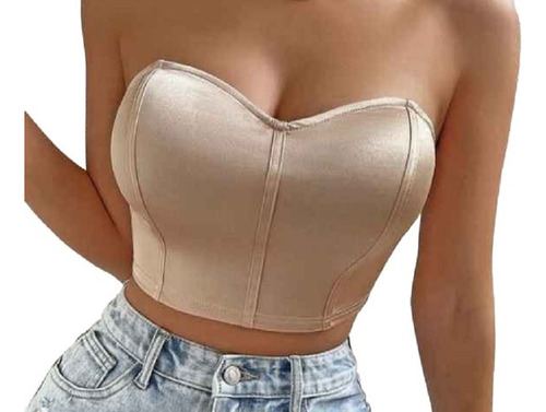 Top Strapless Dorado En Tela Shein