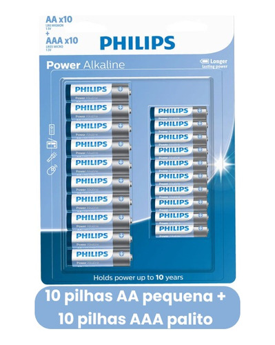 Pilhas Alcalinas 10 Palito Aaa + 10 Pequena Aa Original