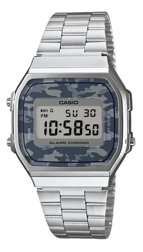 Reloj Casio Illuminator A168wec-1vt Original Unisex E-watch Color de la correa Plateado Color del bisel Plateado Color del fondo Militar