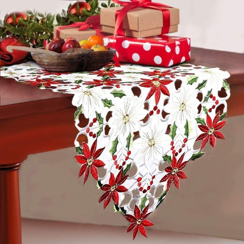 Mantel Camino De Mesa Bordado De Navidad Elegante Decoración