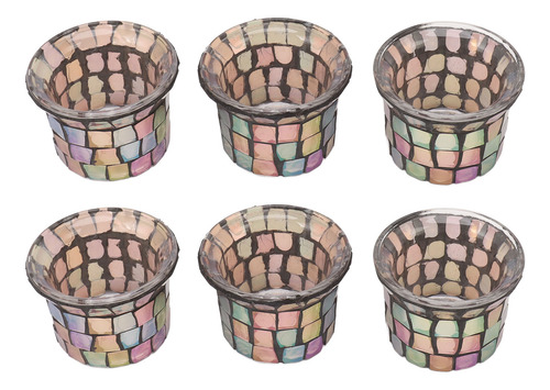 Candelabro De Vidrio Macizo, Portavelas De Mosaico, 6 Piezas